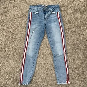 Jeans with Red, White and Black Stripe